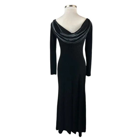 Vtg Lauren Ralph Lauren Velvet Black Maxi Dress Drape Back Evening Gown Medium - Picture 4 of 15